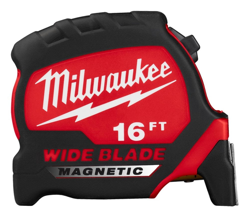 Milwaukee 48-22-1216M Tape Measure, Wide Blade, 16 ft L Blade, 1-5/16 in W Blade, Steel Blade, ABS Case, Black/Red Case