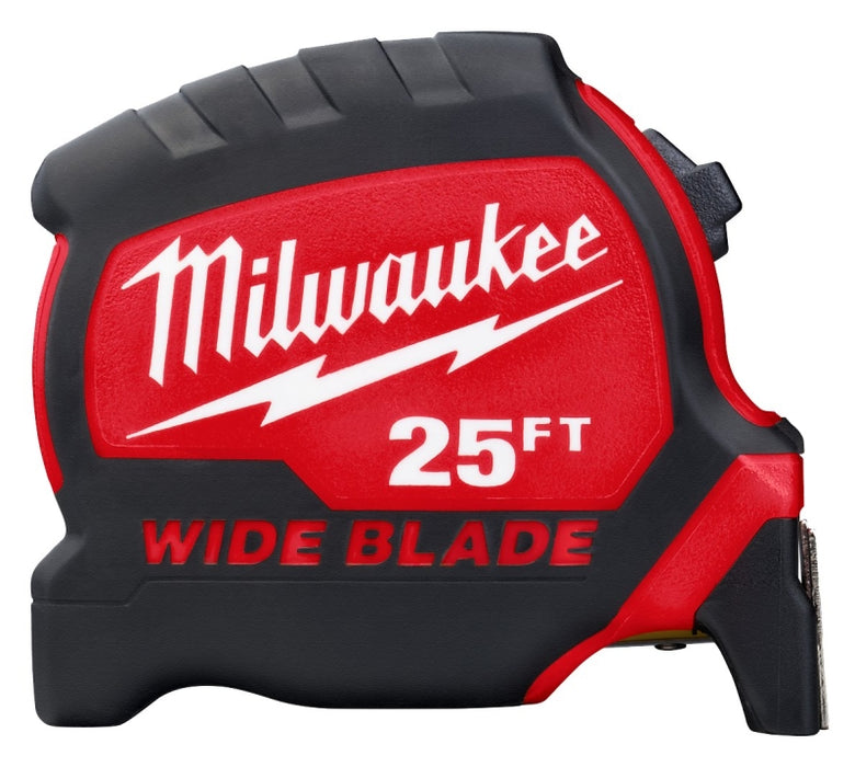 Milwaukee 48-22-1225 Tape Measure, Wide Blade, 25 ft L Blade, 1-5/16 in W Blade, Steel Blade, ABS Case, Closed Case