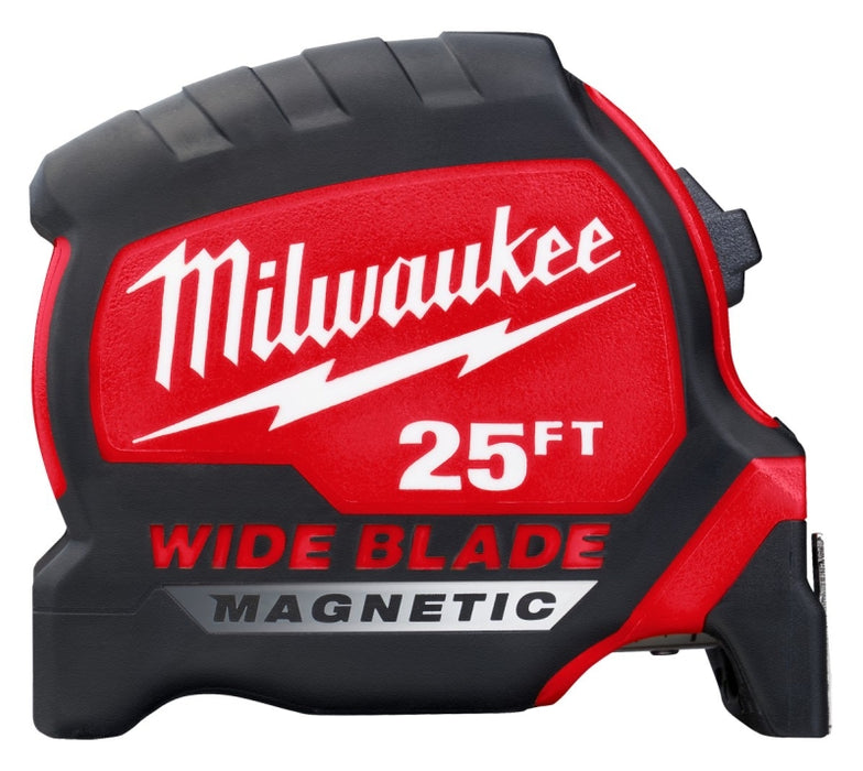 Milwaukee 48-22-1225M Tape Measure, Wide Blade, 25 ft L Blade, 1-5/16 in W Blade, Steel Blade, ABS Case, Black/Red Case