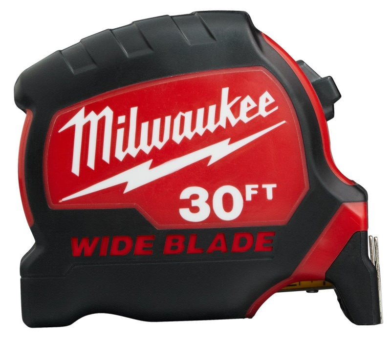 Milwaukee 48-22-1230 Tape Measure, 30 ft L Blade, 1-19/64 in W Blade, Steel Blade, ABS Case, Black/Red Case