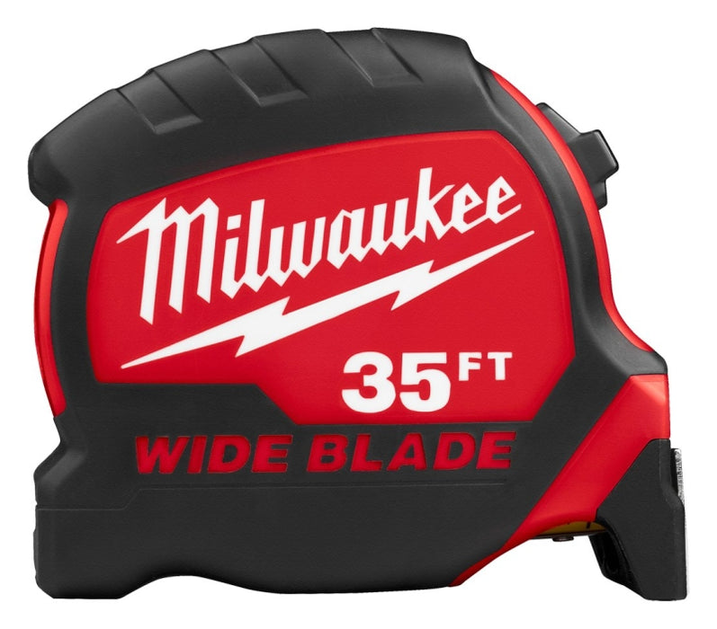 Milwaukee 48-22-1235 Tape Measure, 35 ft L Blade, 1-5/16 in W Blade, Steel Blade, ABS Case, Black/Red Case