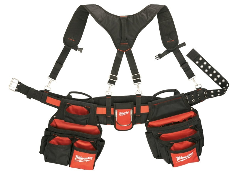 Milwaukee 48-22-8120 Work Belt, 30 to 53 Waist, 1680 Denier Nylon, Black/Red, 24-Pocket