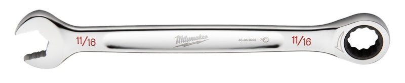 Milwaukee 45-96-9222 Ratcheting Combination Wrench, SAE, 11/16 in Head, 9.19 in L, 12-Point, Steel, Chrome