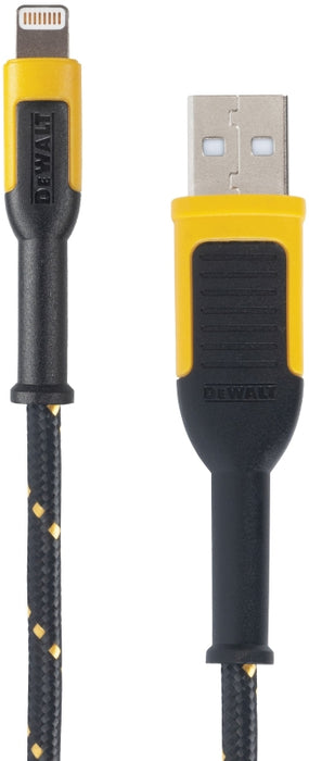 DEWALT 131 1326 DW2 Charger Cable, iOS, USB, Kevlar Fiber Sheath, Black/Yellow Sheath, 10 ft L