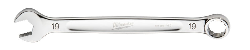 Milwaukee 45-96-9519 Combination Wrench, Metric, 19 mm Head, 9.84 in L, 12-Point, Steel, Chrome