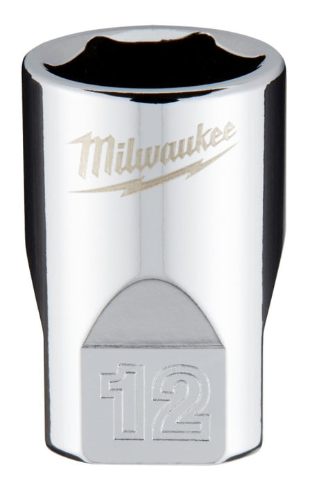 Milwaukee 45-34-9038 Socket, 12 mm Socket, 1/4 in Drive, 6-Point, Chrome Vanadium Steel, Chrome