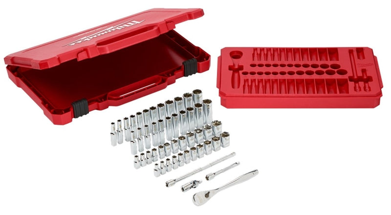 Milwaukee 48-22-9004 Ratchet and Socket Set, Alloy Steel, Chrome