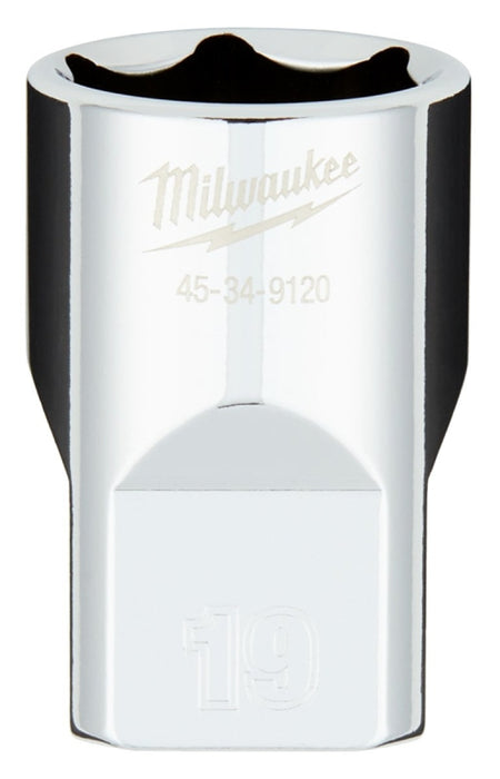 Milwaukee 45-34-9120 Socket, 19 mm Socket, 1/2 in Drive, 6-Point, Chrome Vanadium Steel, Chrome