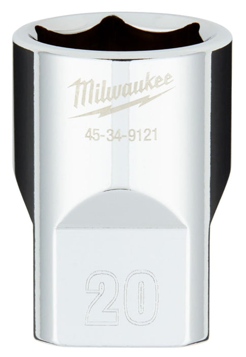 Milwaukee 45-34-9121 Socket, 20 mm Socket, 1/2 in Drive, 6-Point, Chrome Vanadium Steel, Chrome