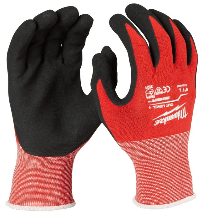 Milwaukee 48-22-8902 Work Gloves, Unisex, L, 7.53 to 7.73 in L, Nitrile, Red