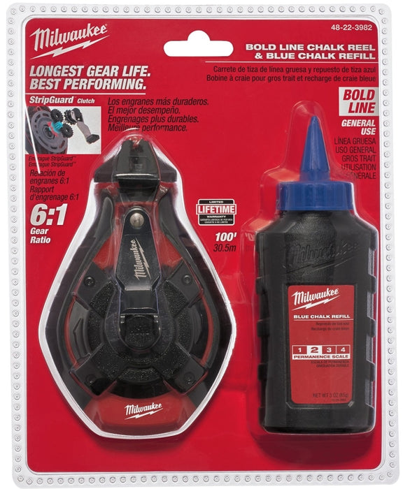 Milwaukee 48-22-3982 Bold Line Kit, 100 ft L Line, 6:1 Gear Ratio, Blue Chalk