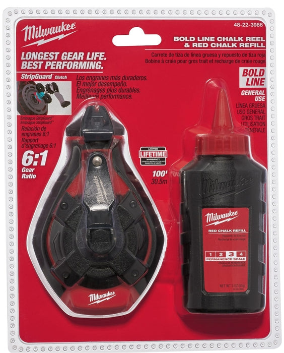 Milwaukee 48-22-3986 Bold Line Kit, 100 ft L Line, 6:1 Gear Ratio, Red Chalk