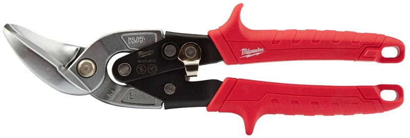 Milwaukee 48-22-4512 Aviation Snip, 10 in OAL, 5 in L Cut, Left Cut, Steel Blade, Ergonomic Handle, Red Handle