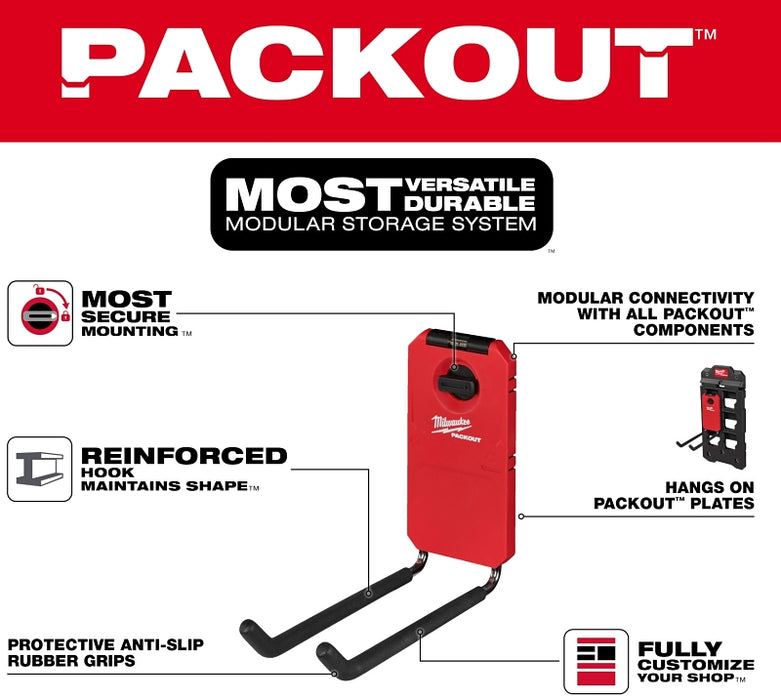 Milwaukee PACKOUT 48-22-8330 Straight Hook, 25 lb Load, 9 in L, 3-1/2 in W, 8 in H, Metal/Polymer, Black/Red