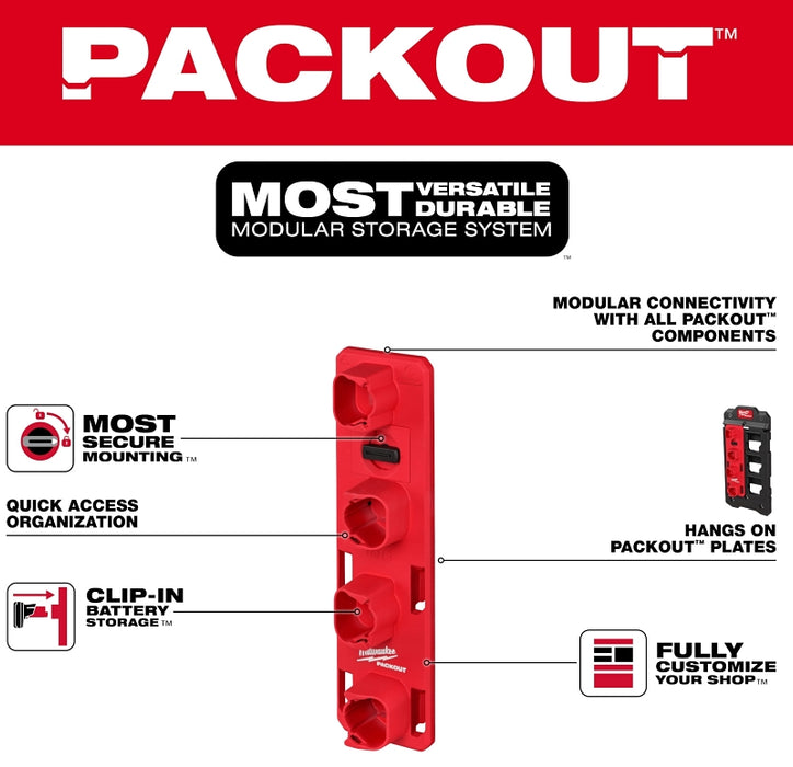 Milwaukee PACKOUT M12 48-22-8338 Battery Rack, 15 lb, 4-Tool Holder, 4 in W, 13 in H, 2.6 in L, Polymer