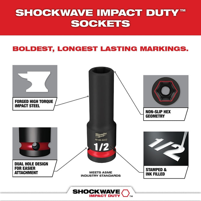 Milwaukee SHOCKWAVE Impact Duty Series 49-66-6804 Socket Set, Includes: 1-1/8 in Standard Sockets