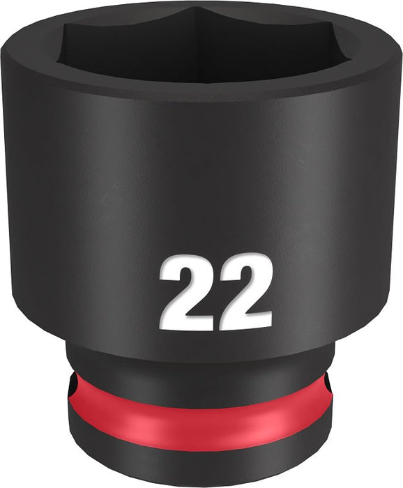 Milwaukee SHOCKWAVE Impact Duty Series 49-66-6145 Shallow Impact Socket, 22 mm Socket, 3/8 in Drive, Square Drive