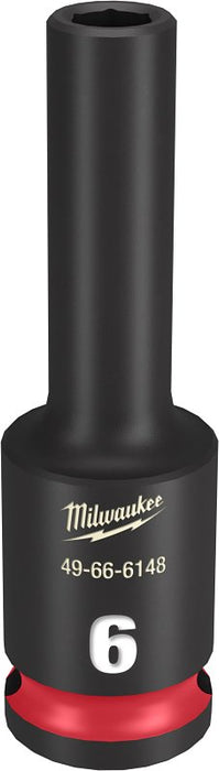 Milwaukee SHOCKWAVE Impact Duty Series 49-66-6148 Deep Impact Socket, 6 mm Socket, 3/8 in Drive, Square Drive, 6-Point