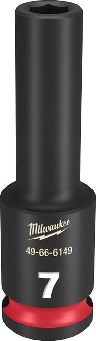 Milwaukee SHOCKWAVE Impact Duty Series 49-66-6149 Deep Impact Socket, 7 mm Socket, 3/8 in Drive, Square Drive, 6-Point