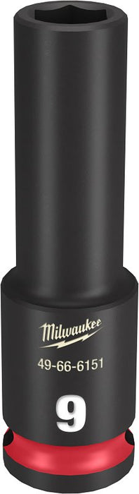 Milwaukee SHOCKWAVE Impact Duty Series 49-66-6151 Deep Impact Socket, 9 mm Socket, 3/8 in Drive, Square Drive, 6-Point