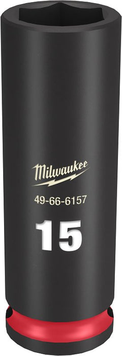 Milwaukee SHOCKWAVE Impact Duty Series 49-66-6157 Deep Impact Socket, 15 mm Socket, 3/8 in Drive, Square Drive, 6-Point