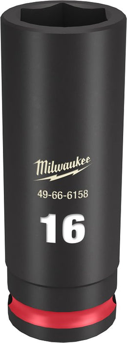 Milwaukee SHOCKWAVE Impact Duty Series 49-66-6158 Deep Impact Socket, 16 mm Socket, 3/8 in Drive, Square Drive, 6-Point