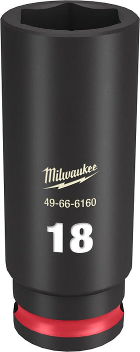 Milwaukee SHOCKWAVE Impact Duty Series 49-66-6160 Deep Impact Socket, 18 mm Socket, 3/8 in Drive, Square Drive, 6-Point