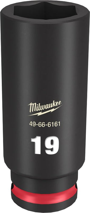 Milwaukee SHOCKWAVE Impact Duty Series 49-66-6161 Deep Impact Socket, 19 mm Socket, 3/8 in Drive, Square Drive, 6-Point