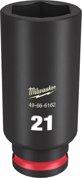 Milwaukee SHOCKWAVE Impact Duty Series 49-66-6162 Deep Impact Socket, 21 mm Socket, 3/8 in Drive, Square Drive, 6-Point