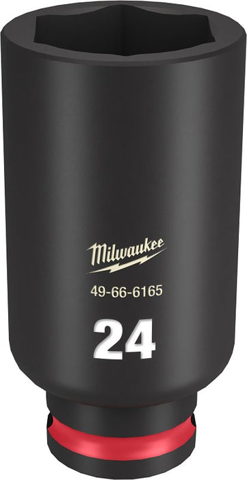 Milwaukee SHOCKWAVE Impact Duty Series 49-66-6165 Deep Impact Socket, 24 mm Socket, 3/8 in Drive, Square Drive, 6-Point