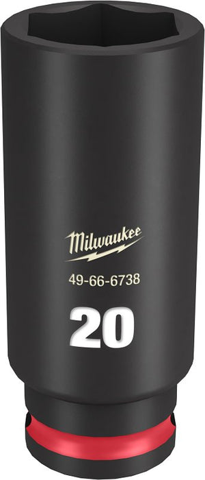 Milwaukee SHOCKWAVE Impact Duty Series 49-66-6738 Deep Impact Socket, 20 mm Socket, 3/8 in Drive, Square Drive, 6-Point