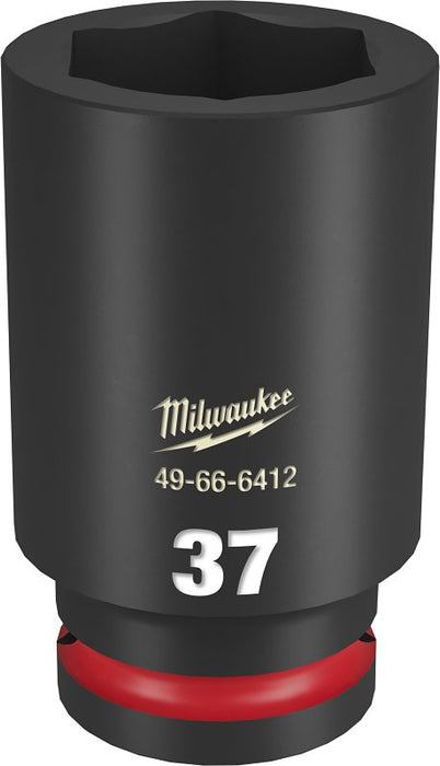 Milwaukee SHOCKWAVE Impact Duty Series 49-66-6412 Deep Impact Socket, 37 mm Socket, 3/4 in Drive, Square Drive, 6-Point