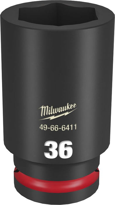 Milwaukee SHOCKWAVE Impact Duty Series 49-66-6411 Deep Impact Socket, 36 mm Socket, 3/4 in Drive, Square Drive, 6-Point