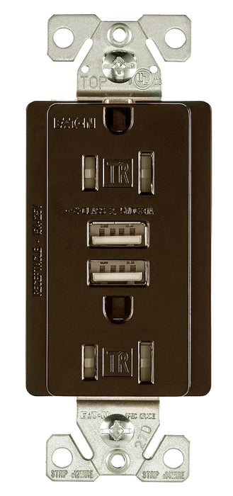 Arrow Hart TR7755RB-K-L Combination USB Receptacle, 2 -Pole, 3.1 A USB, 15 A Receptacle, 2 -USB Port