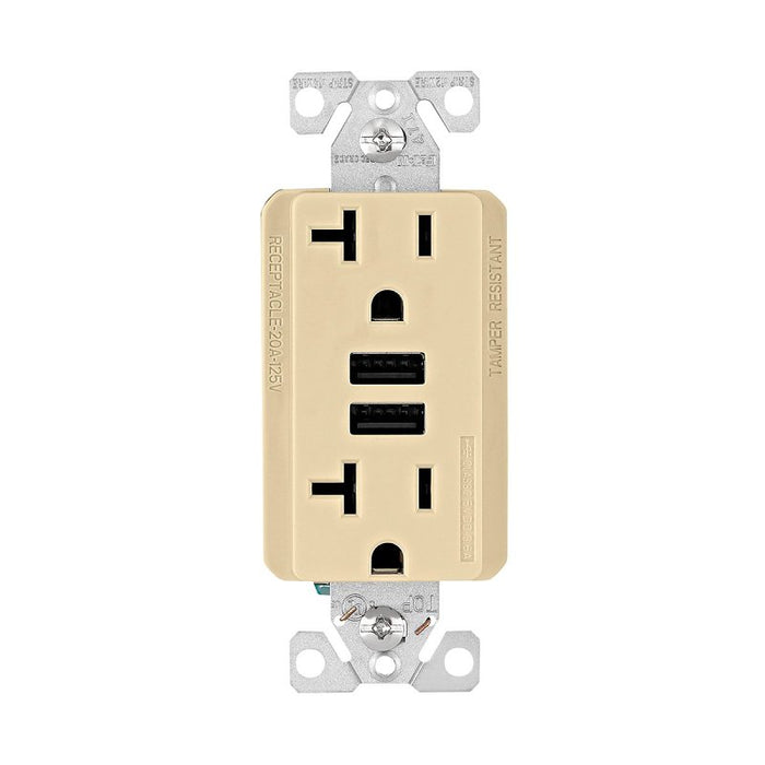 Eaton TR7766V-BOX Duplex Receptacle with USB Ports, 2 -Pole, 20 A, 125 V, NEMA: 5-20R, Ivory