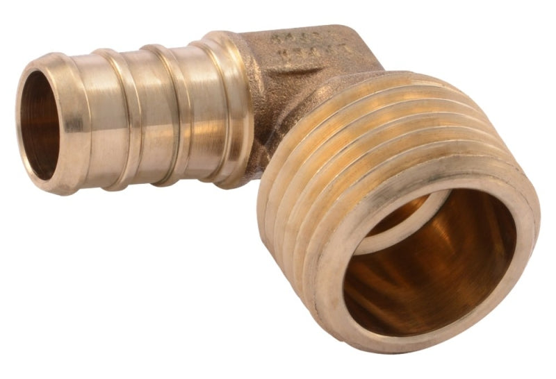 SharkBite UC280LFA Adapter Pipe Elbow, 1/2 in, Barb x MNPT, 90 deg Angle, Brass, 160 psi Pressure