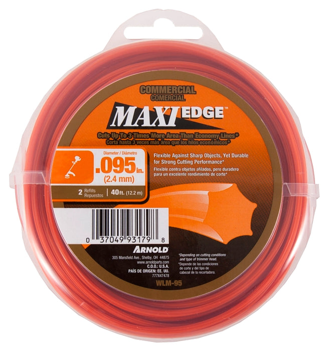 Arnold Maxi Edge Series WLM-95 Trimmer Line, 0.095 in Dia, 40 ft L, Polymer, Red