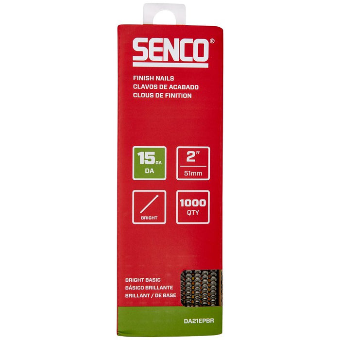 Senco DA21EPBR Finish Nail Strip, 2 in L, 15 ga, Steel, Bright Basic/Sencote, Brad Head