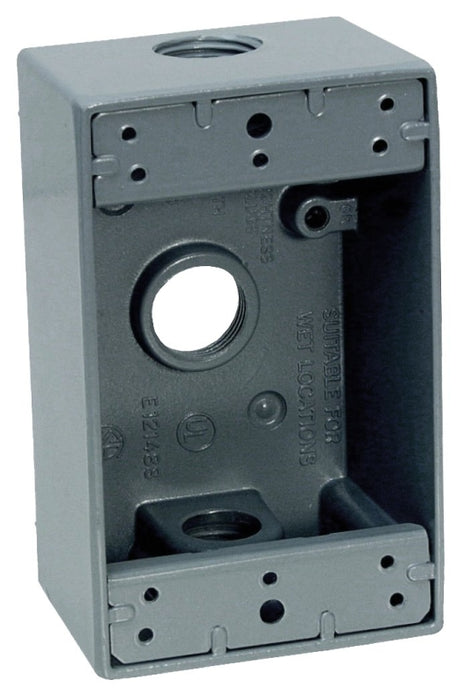 Teddico/Bwf 1503-1 Outlet Box, 1-Gang, 3-Knockout, 3-1/2 in, Metal, Gray, Powder-Coated