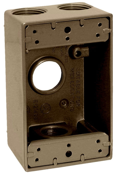 Teddico/Bwf 1503AB-1 Outlet Box, 1-Gang, 3-Knockout, 3-1/2 in, Metal, Bronze, Powder-Coated