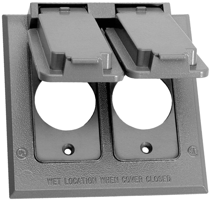 Teddico/Bwf FC-281V Weatherproof Cover, 4-9/16 in L, 4-9/16 in W, Square, 2-Gang, Metal, Gray, Powder-Coated