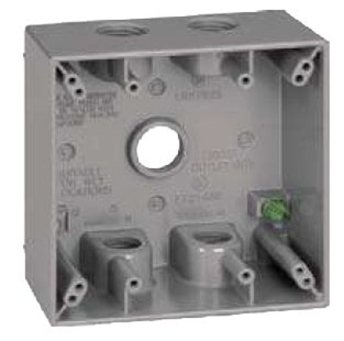 Teddico/Bwf TGB-55V Outlet Box, 2-Gang, 5-Knockout, 5-1/2 in, Metal, Gray, Powder-Coated