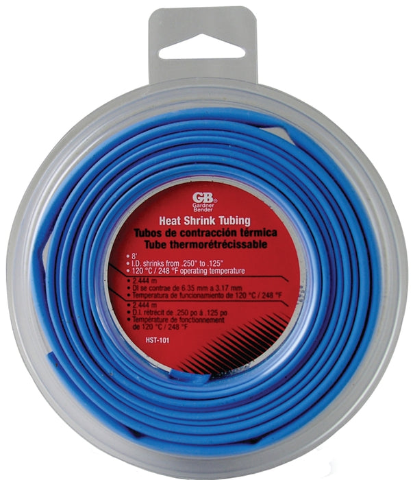 Gardner Bender HST-101 Heat Shrink Tubing, 1/4 in Pre-Shrink, 1/8 in Post-Shrink Dia, 8 ft L, PVC, Blue