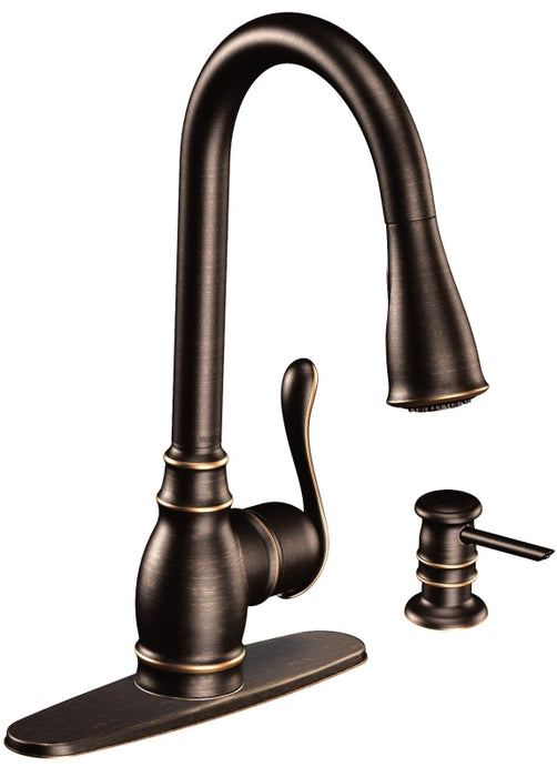 Moen Anabelle Series CA87003BRB Pull-Down Faucet, 1.5 gpm, 1-Faucet Handle, Metal, Mediterranean Bronze, Lever Handle