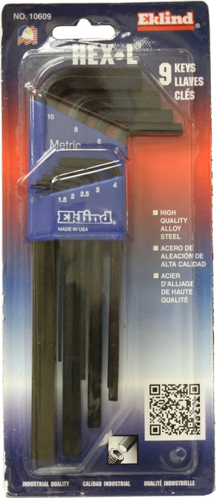 Eklind 10609 Hex Key Set, Includes: 1.5 to 10 mm Keys, 9-Piece, Steel