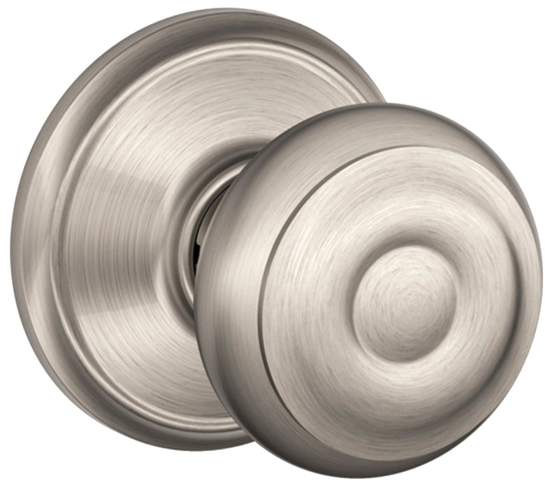 Schlage Georgian Series F10VGEO619 Passage Knob, Metal, Satin Nickel, 2-3/8, 2-3/4 in Backset, 1.63 x 2.25 in Strike