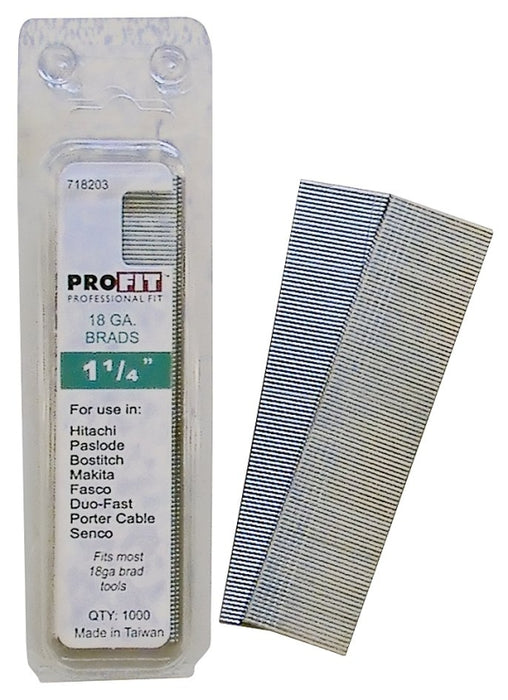 ProFIT 0718203 Finish Nail, Glue Collation, 1-1/4 in L, 18 Gauge, Steel, Electro-Galvanized, Brad Head