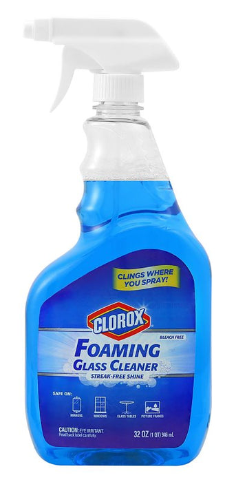 Clorox BBP0080 Trigger Glass Cleaner, 32 oz Spray Bottle, Foam, Fresh Scent, Blue