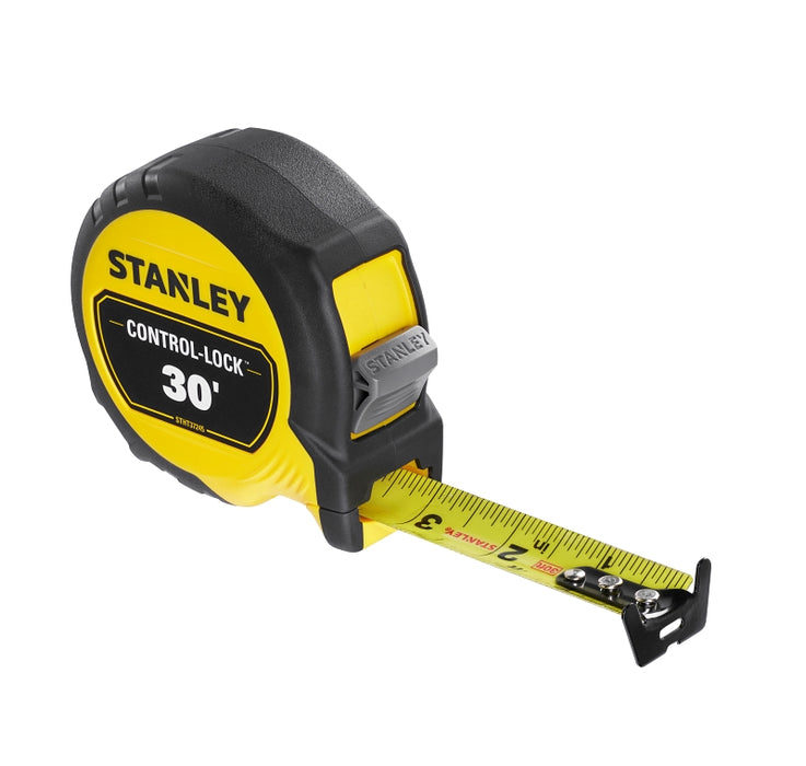 STANLEY CONTROL-LOCK Series STHT37245 Tape Measure, 30 ft L Blade, Black/Yellow Case