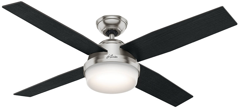 Hunter 59216 Ceiling Fan, 4-Blade, Black Oak/Chocolate Oak Blade, 52 in Sweep, 3-Speed, With Lights: Yes